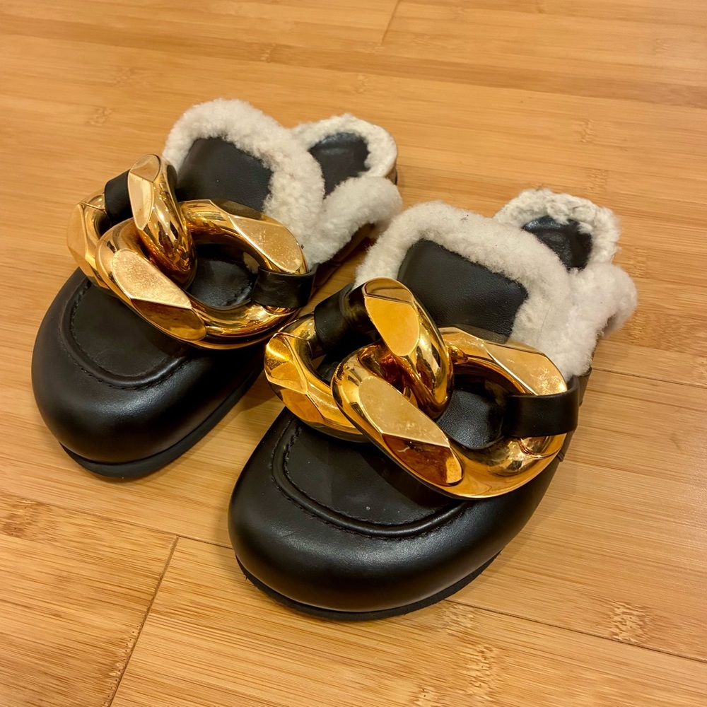 JW ANDERSON Black Mules with Gold Chain